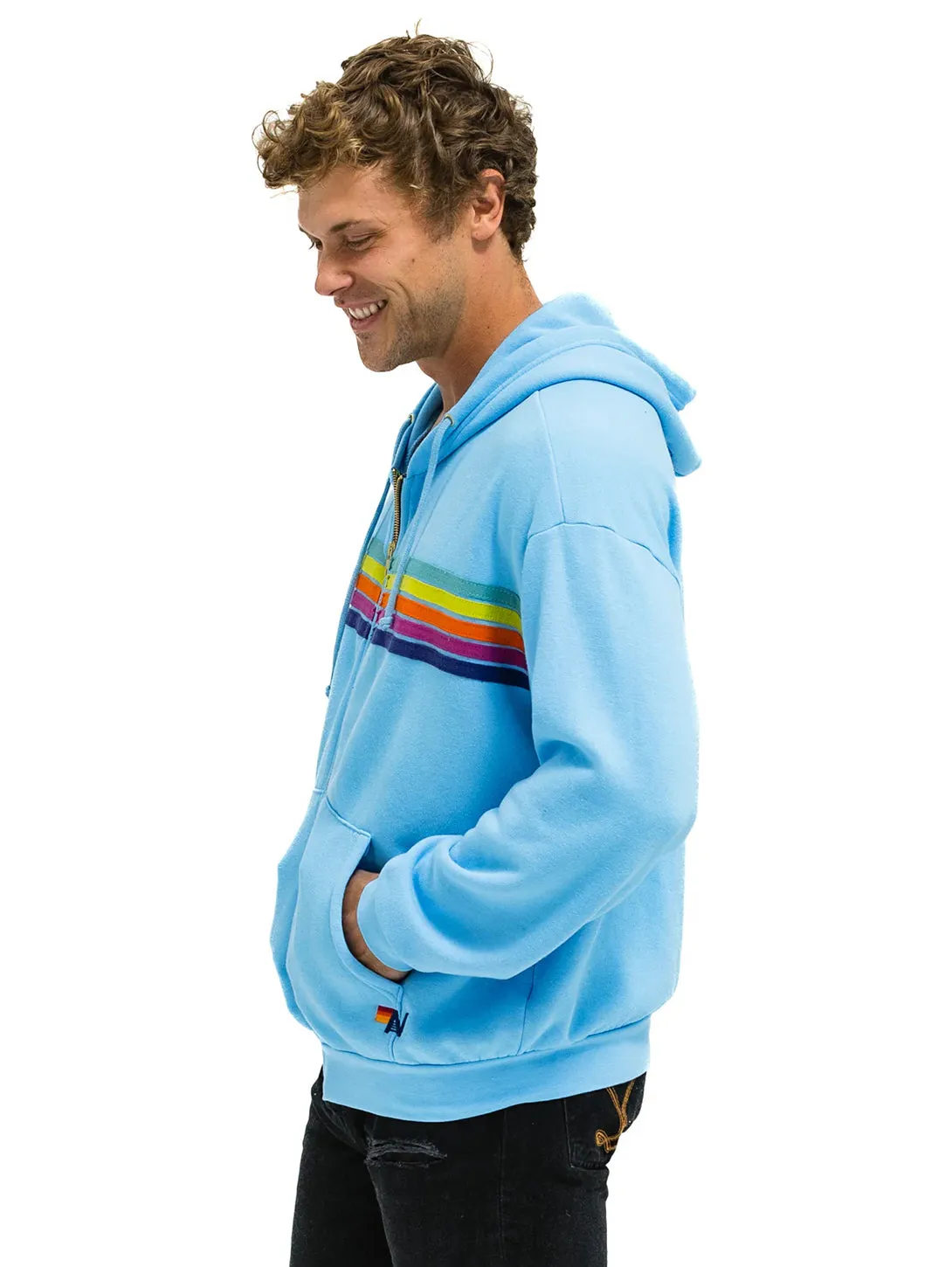 5 Stripe Zip Hoodie - Sky/Rainbow