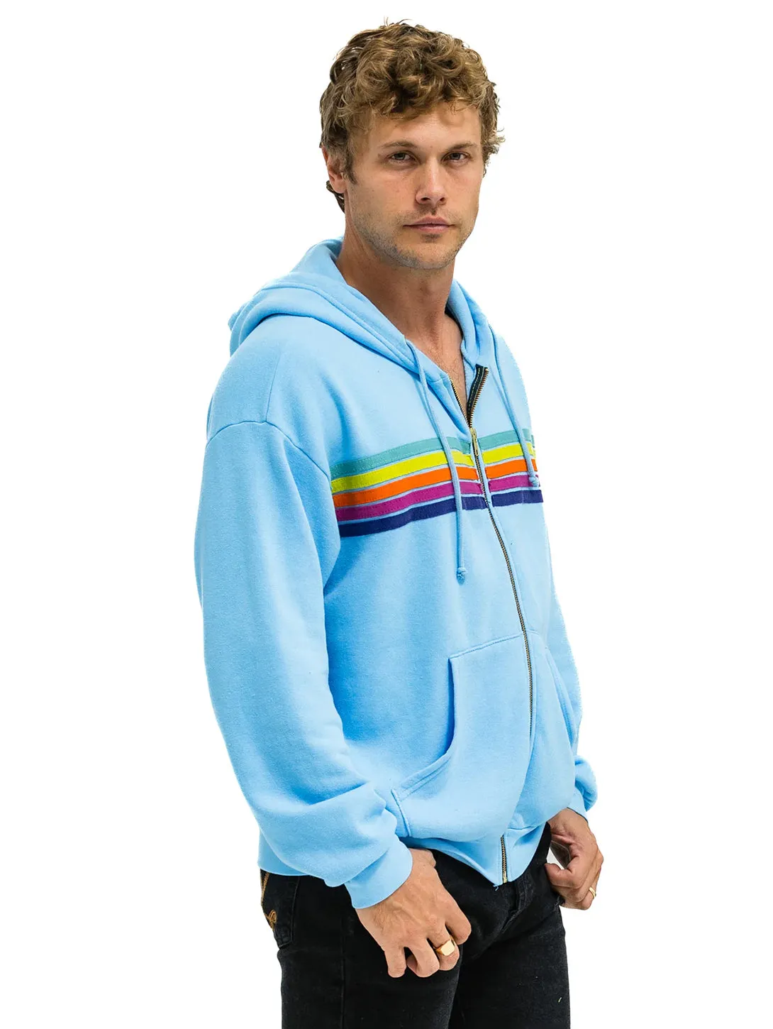 5 Stripe Zip Hoodie - Sky/Rainbow