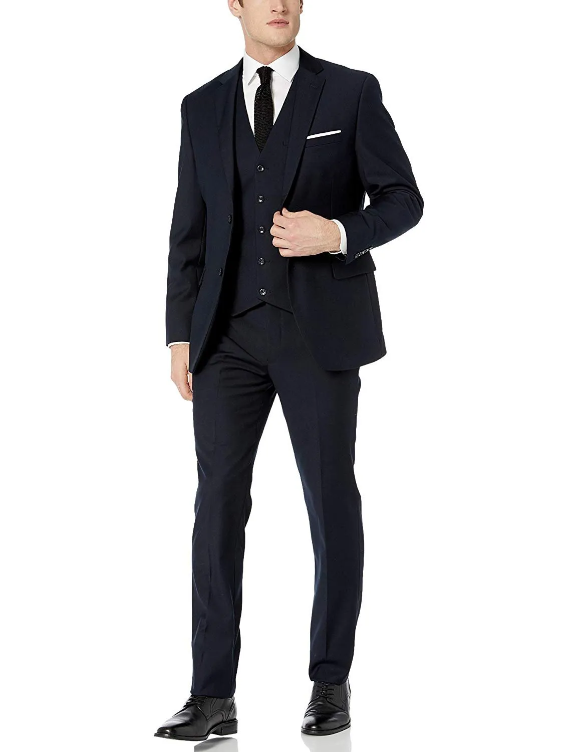 Adam Baker Men's Slim Fit 3-Piece (Jacket, Vets, Trousers) Vested Suit Set Black & Navy