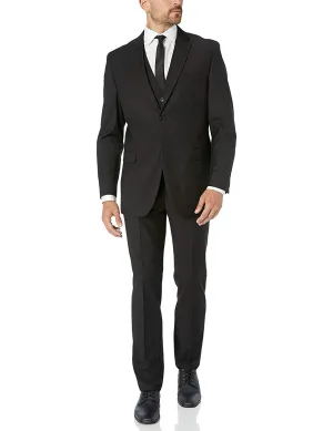 Adam Baker Men's Slim Fit 3-Piece (Jacket, Vets, Trousers) Vested Suit Set Black & Navy