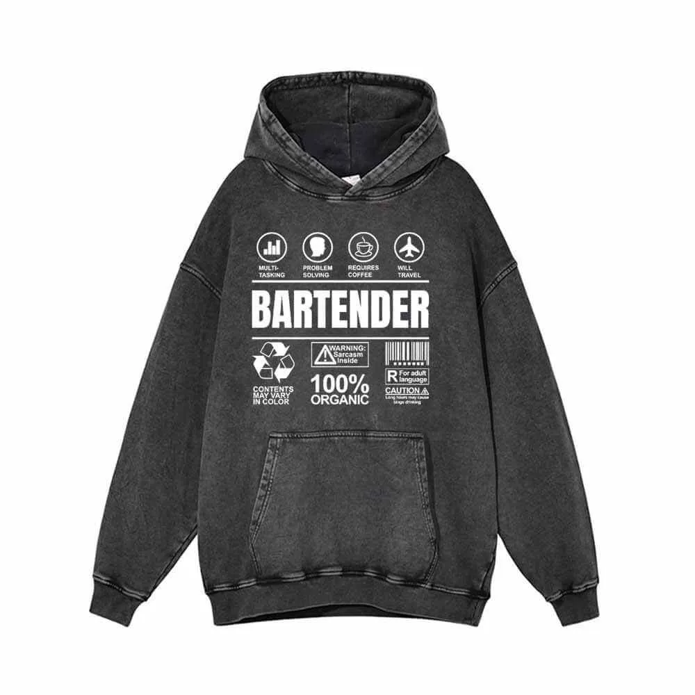 Bartender Simple Icon Vintage Washed Hoodie