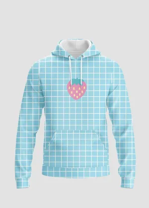 Blue Strawberry Grid Graphic Hoodie