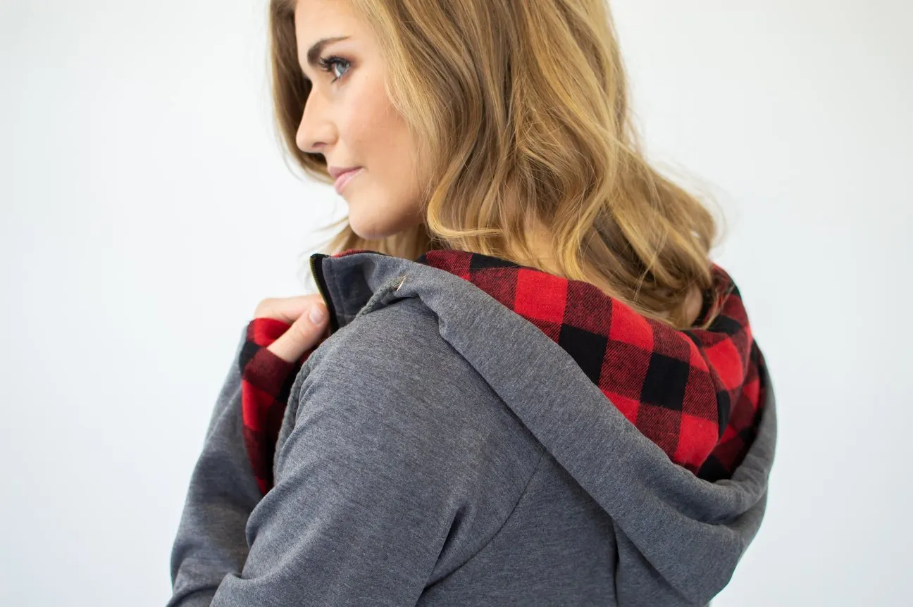 Buffalo Plaid Elbow Patch Hoodie