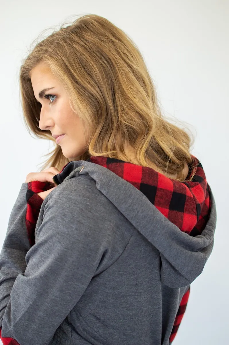 Buffalo Plaid Elbow Patch Hoodie