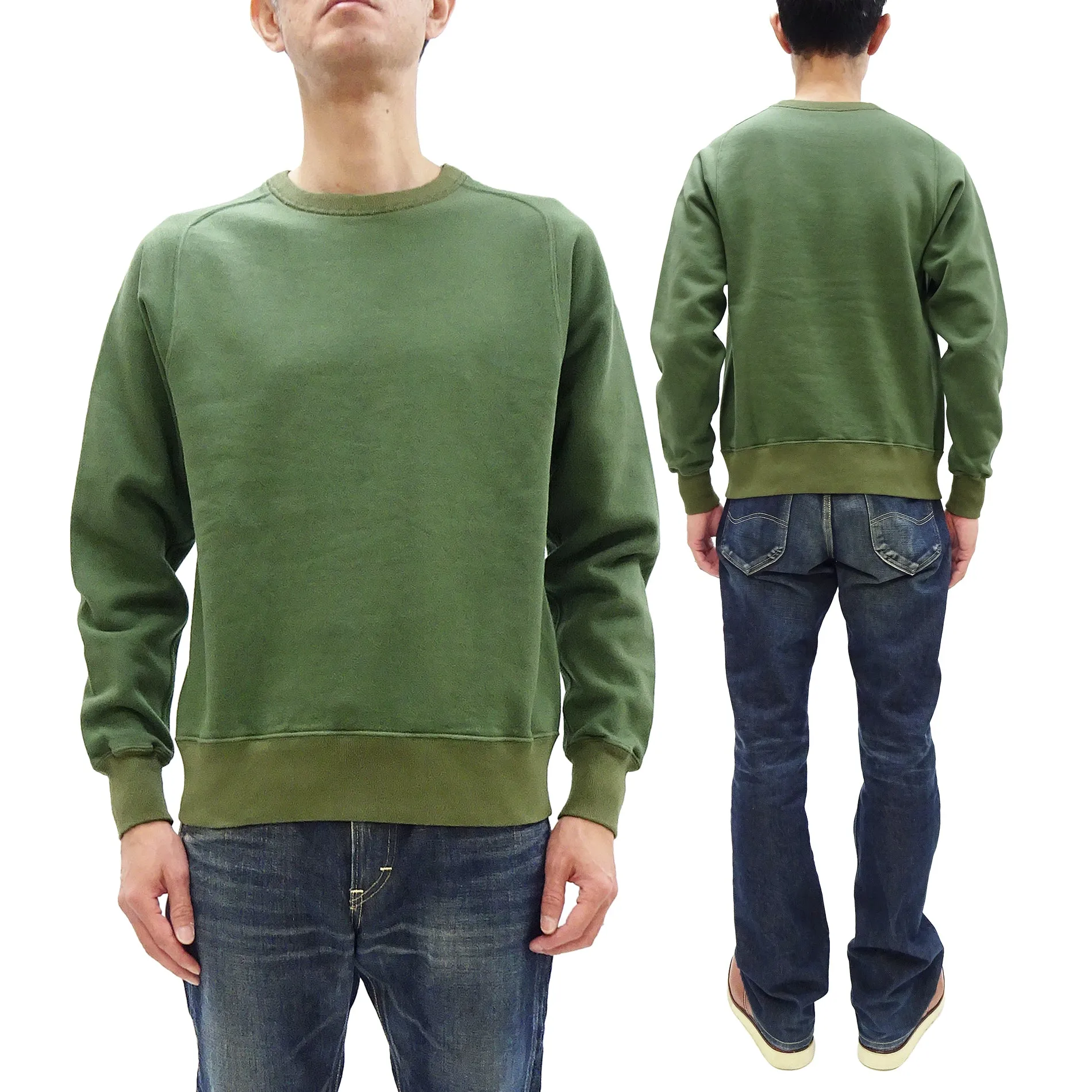 Buzz Rickson Freedom Sleeve Sweatshirt Men's Casual Plain Crewneck Tubular Knit Loop-wheeled Sweatshirt BR69463 149 Faded-Olive