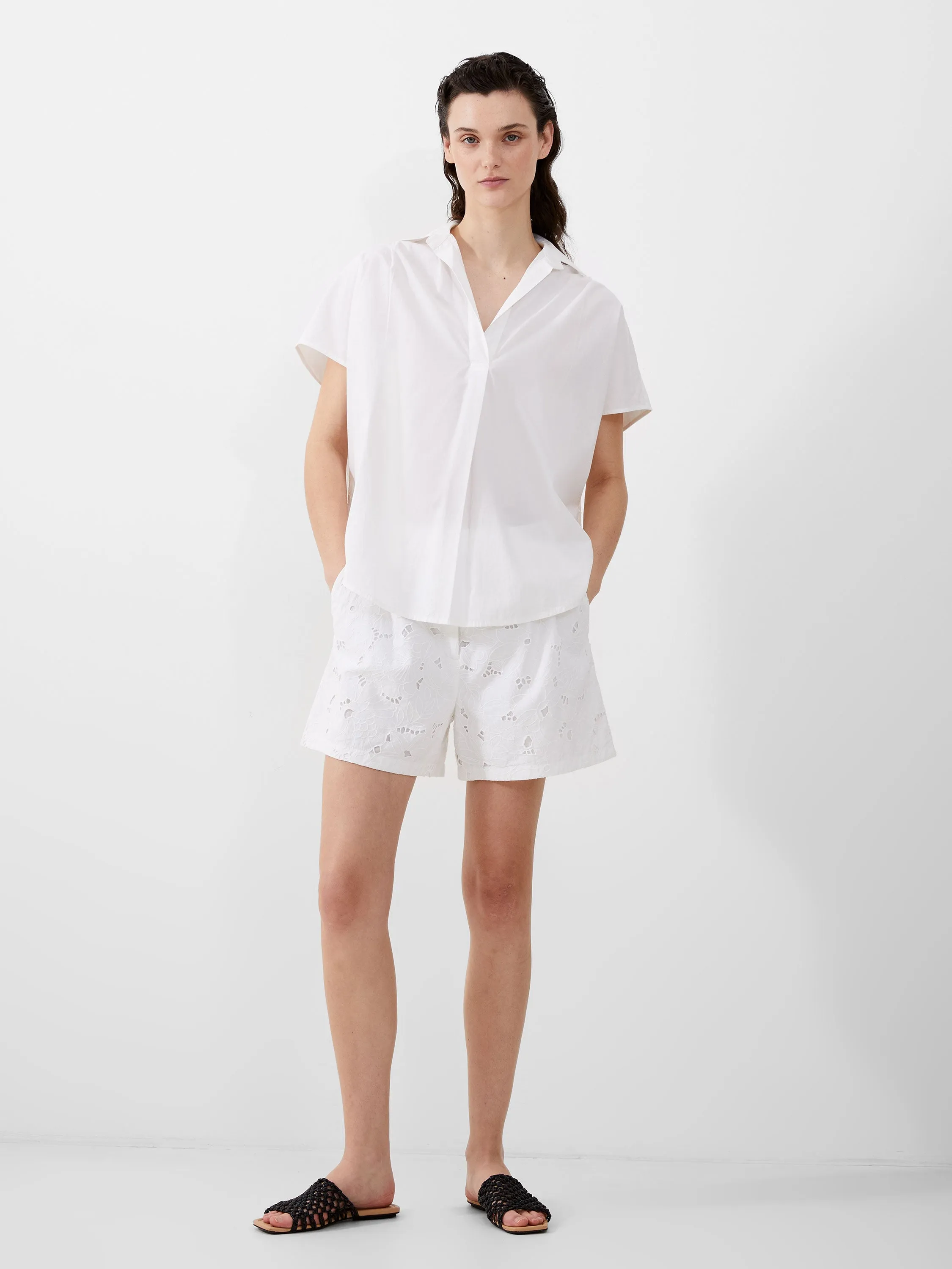 Cele Cap Sleeve Broderie Popover Shirt