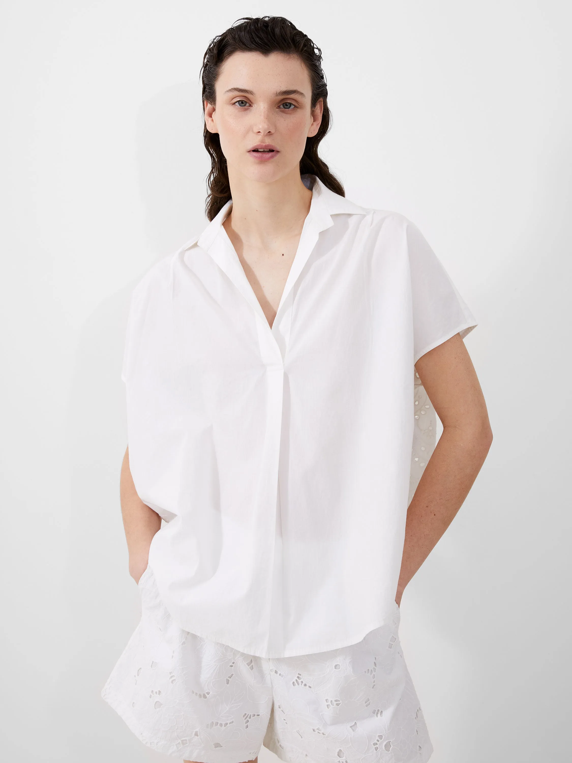 Cele Cap Sleeve Broderie Popover Shirt