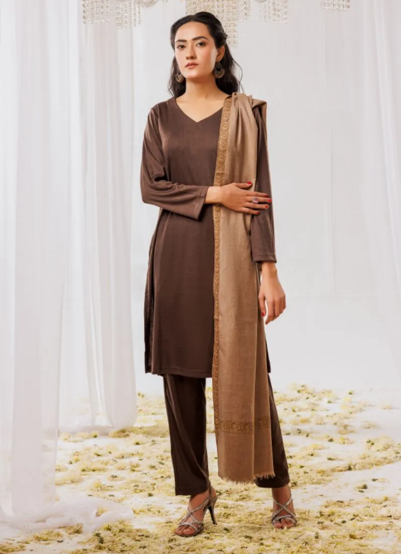 Chocolate Woollen Knitwear Suits with Dupatta