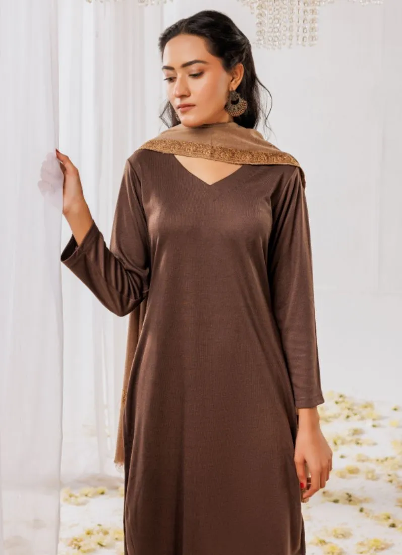 Chocolate Woollen Knitwear Suits with Dupatta