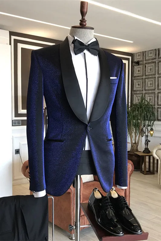 Connor Stylish Blue Shawl Collar Two-Piece Wedding Suit for Groom