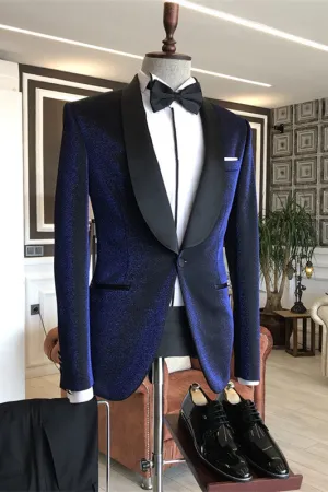 Connor Stylish Blue Shawl Collar Two-Piece Wedding Suit for Groom