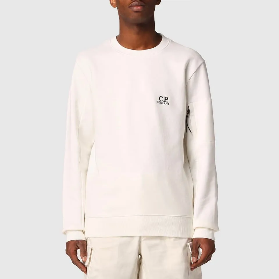 Cp Company Diagonal Raised Embroidered Logo Sweatshirt in White