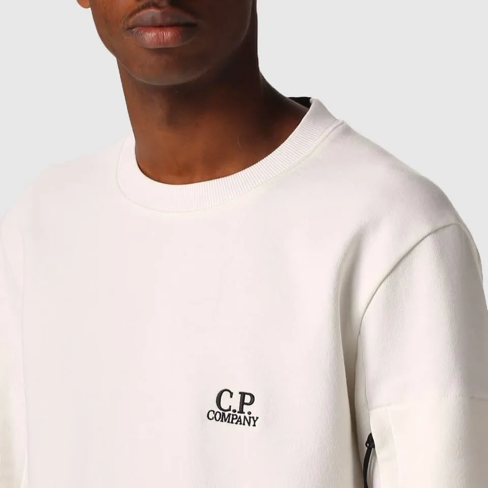 Cp Company Diagonal Raised Embroidered Logo Sweatshirt in White