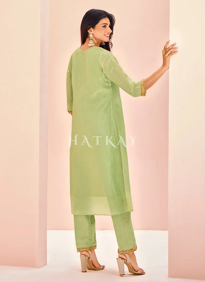 Green Handwork Kurta And Pant Suit