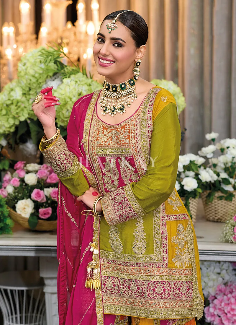 Green Multicolored Festive Palazzo Suit