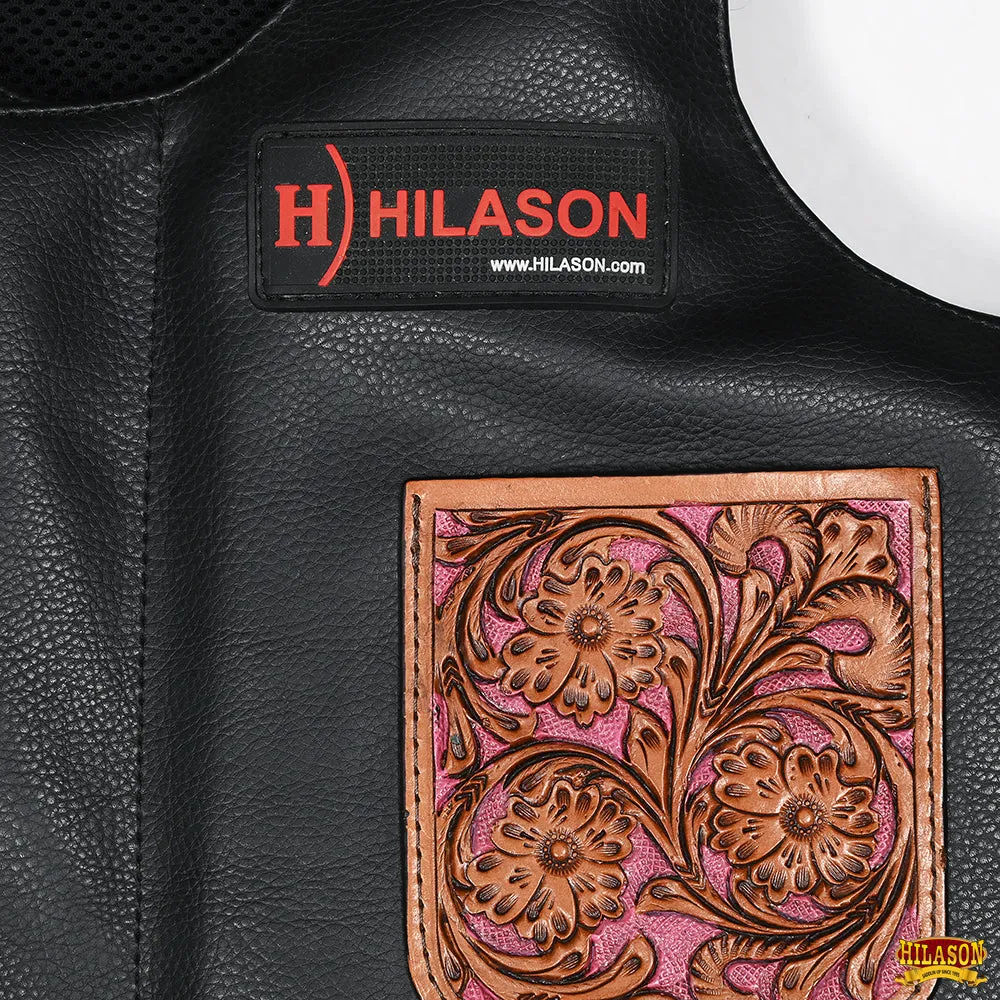 Hilason Bull Riding Kids Junior Youth Pro Rodeo Genuine Leather Vest With Floral Hand Carved