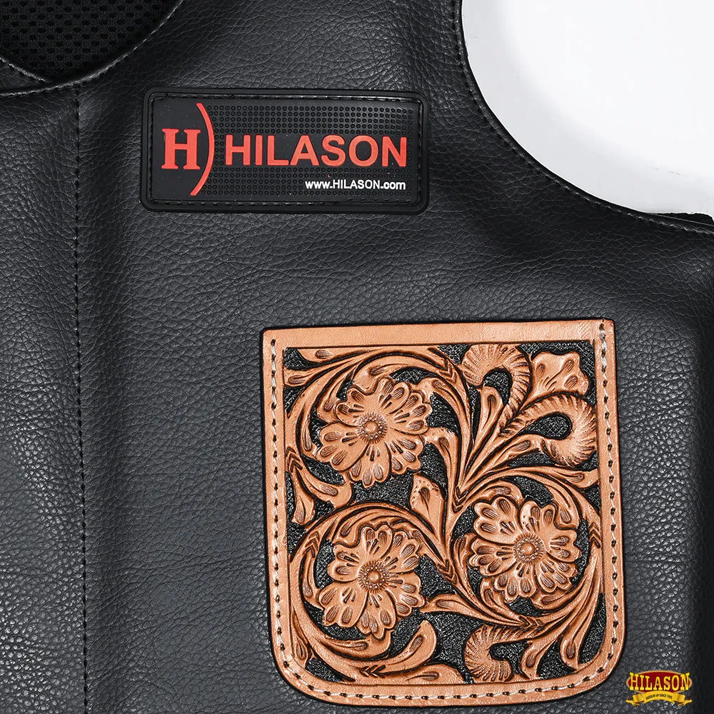 Hilason Bull Riding Kids Junior Youth Pro Rodeo Genuine Leather Vest With Floral Hand Carved