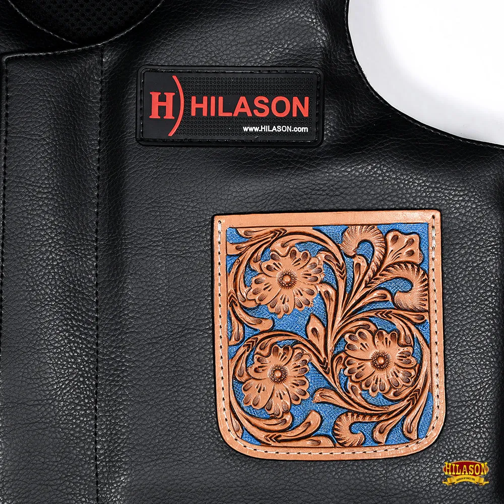 Hilason Bull Riding Kids Junior Youth Pro Rodeo Genuine Leather Vest With Floral Hand Carved