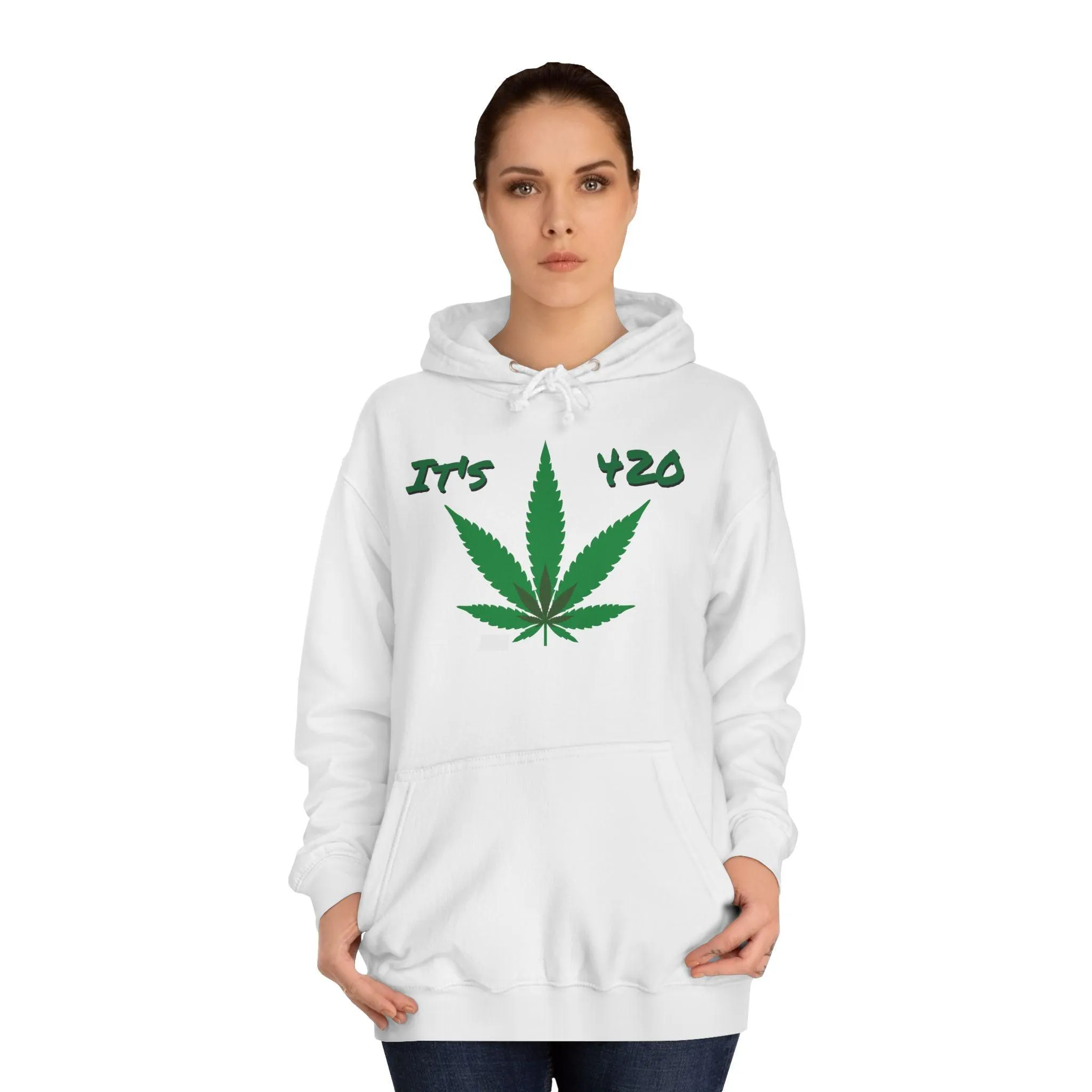 It's 420 Pot Leaf Unisex College Hoodie - White