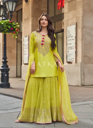 Lime Green Party Wear Gharara Suit