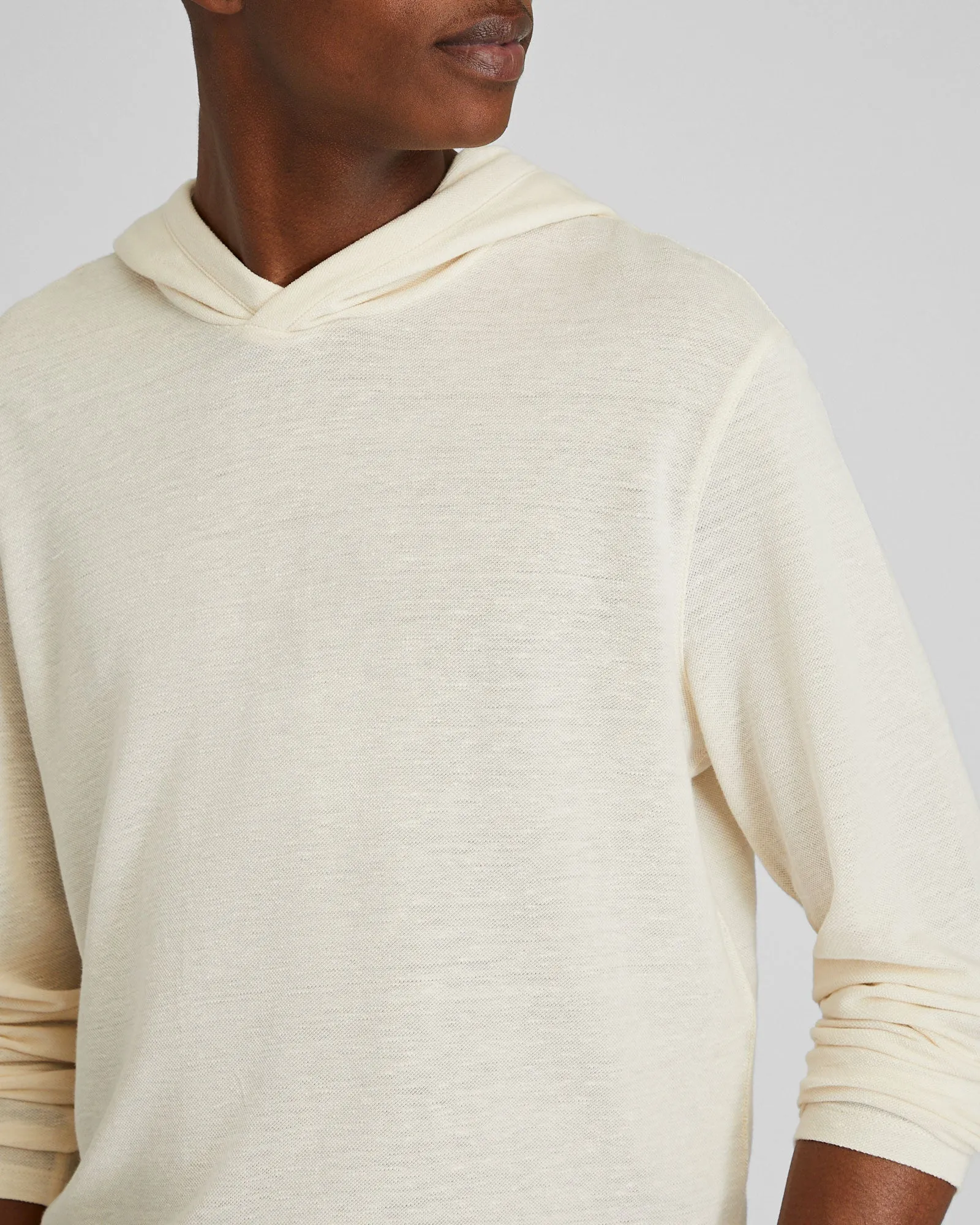 Linen-Cotton Piqué Hoodie