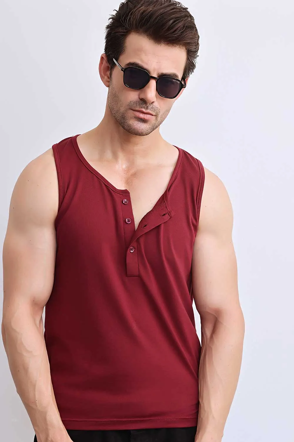 Maroon Organic Henley Vest