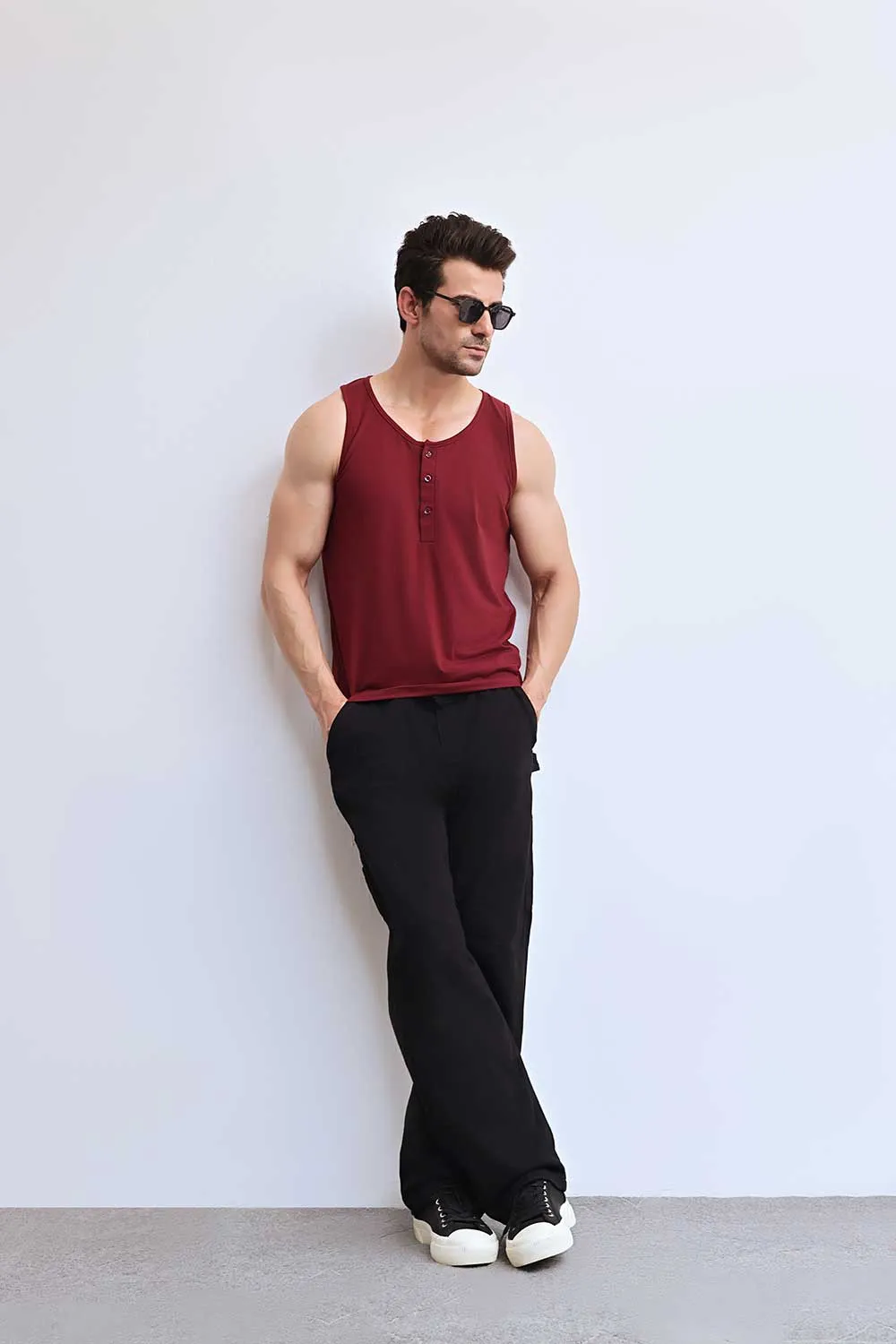 Maroon Organic Henley Vest