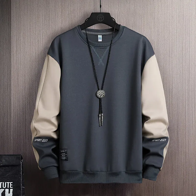 Men Patchwork Loose O-Neck Hoodies