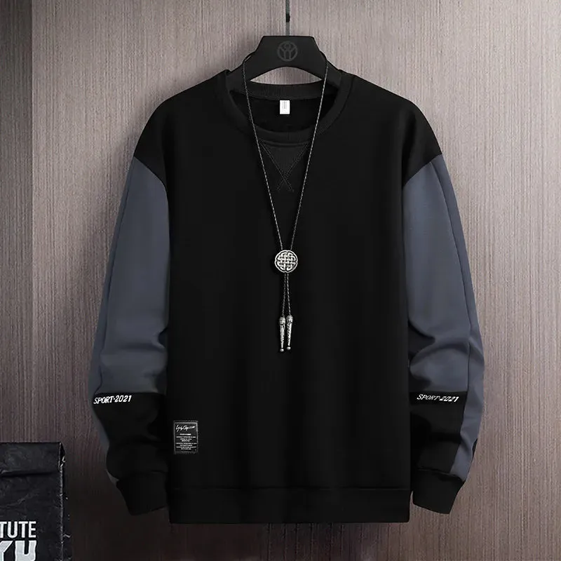 Men Patchwork Loose O-Neck Hoodies