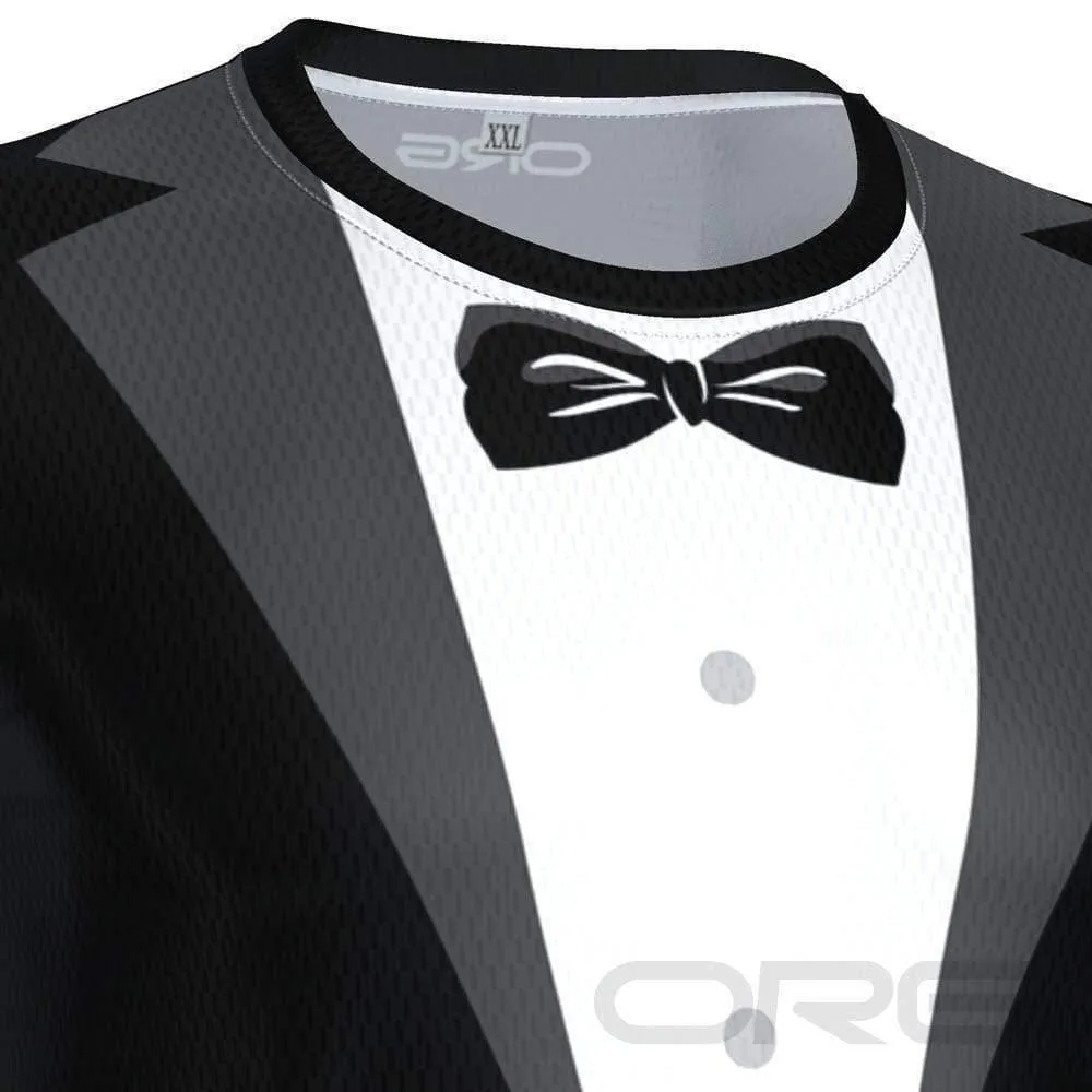 Men's Groom Formal Black Suit and Bow Short Sleeve Running Shirt