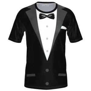 Men's Groom Formal Black Suit and Bow Short Sleeve Running Shirt