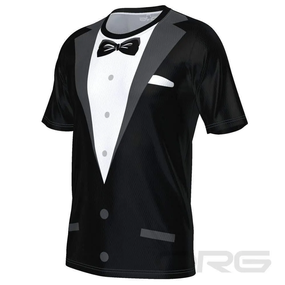 Men's Groom Formal Black Suit and Bow Short Sleeve Running Shirt