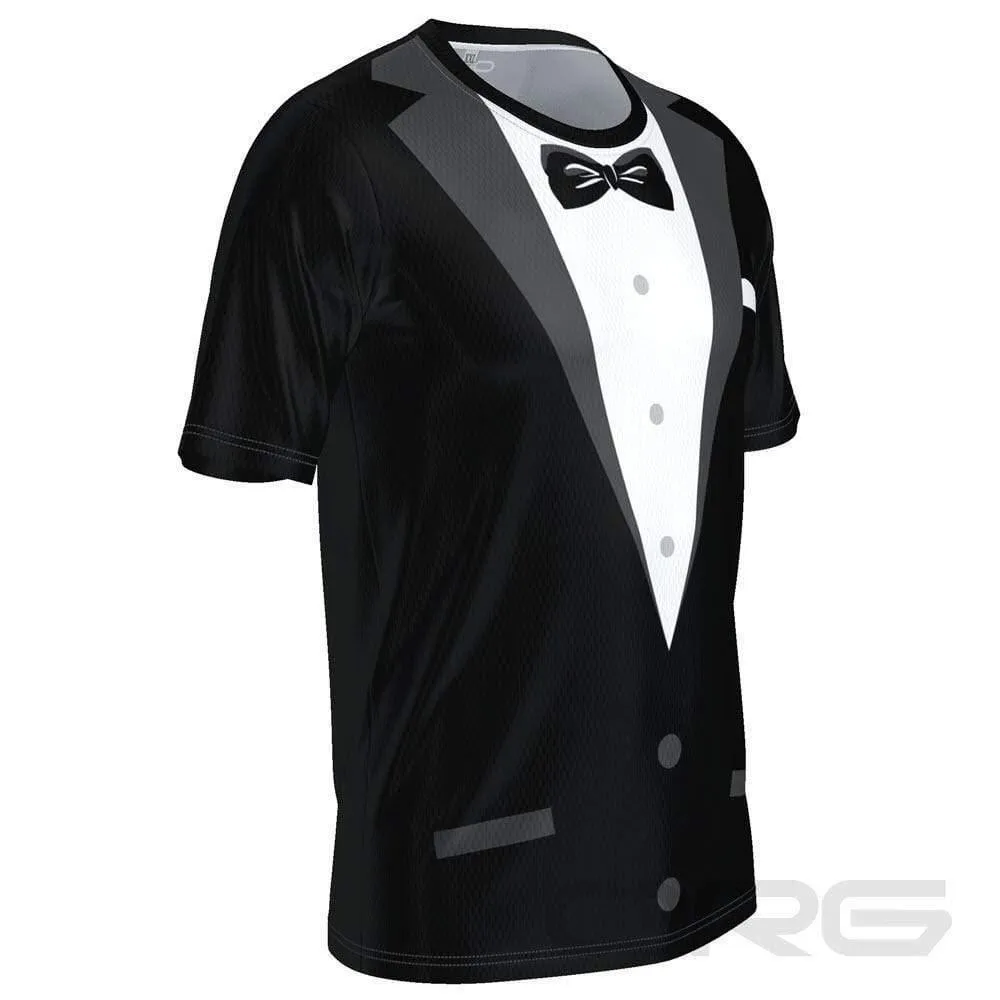 Men's Groom Formal Black Suit and Bow Short Sleeve Running Shirt