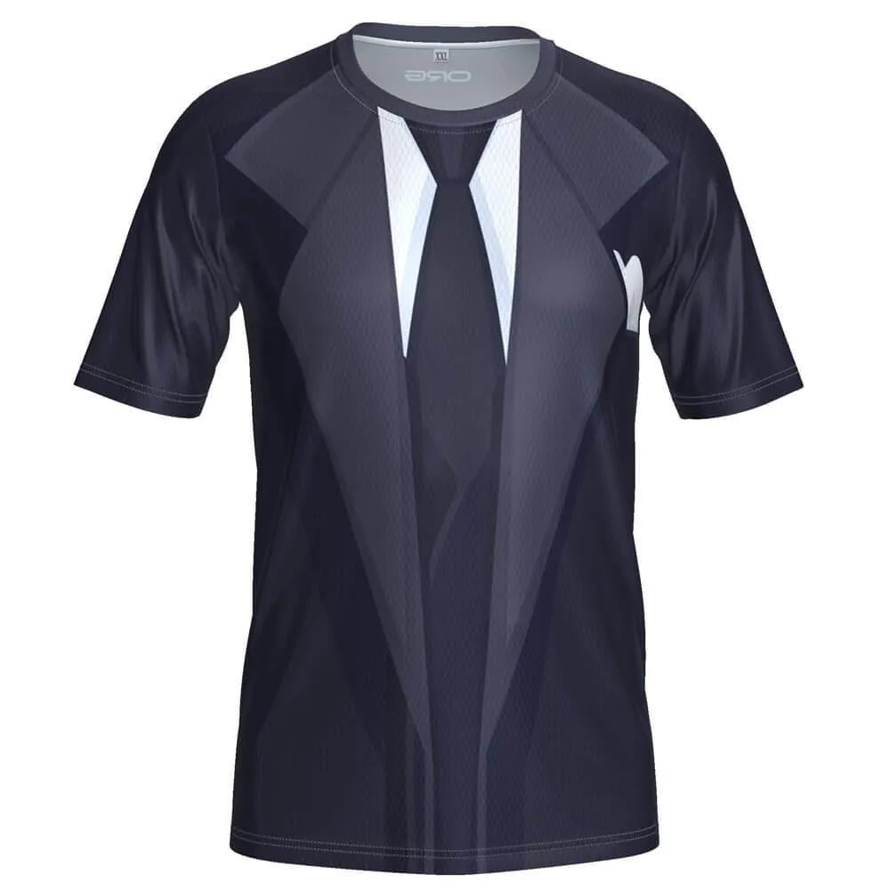 Men's Groom Formal Navy Suit and Tie Short Sleeve Running Shirt