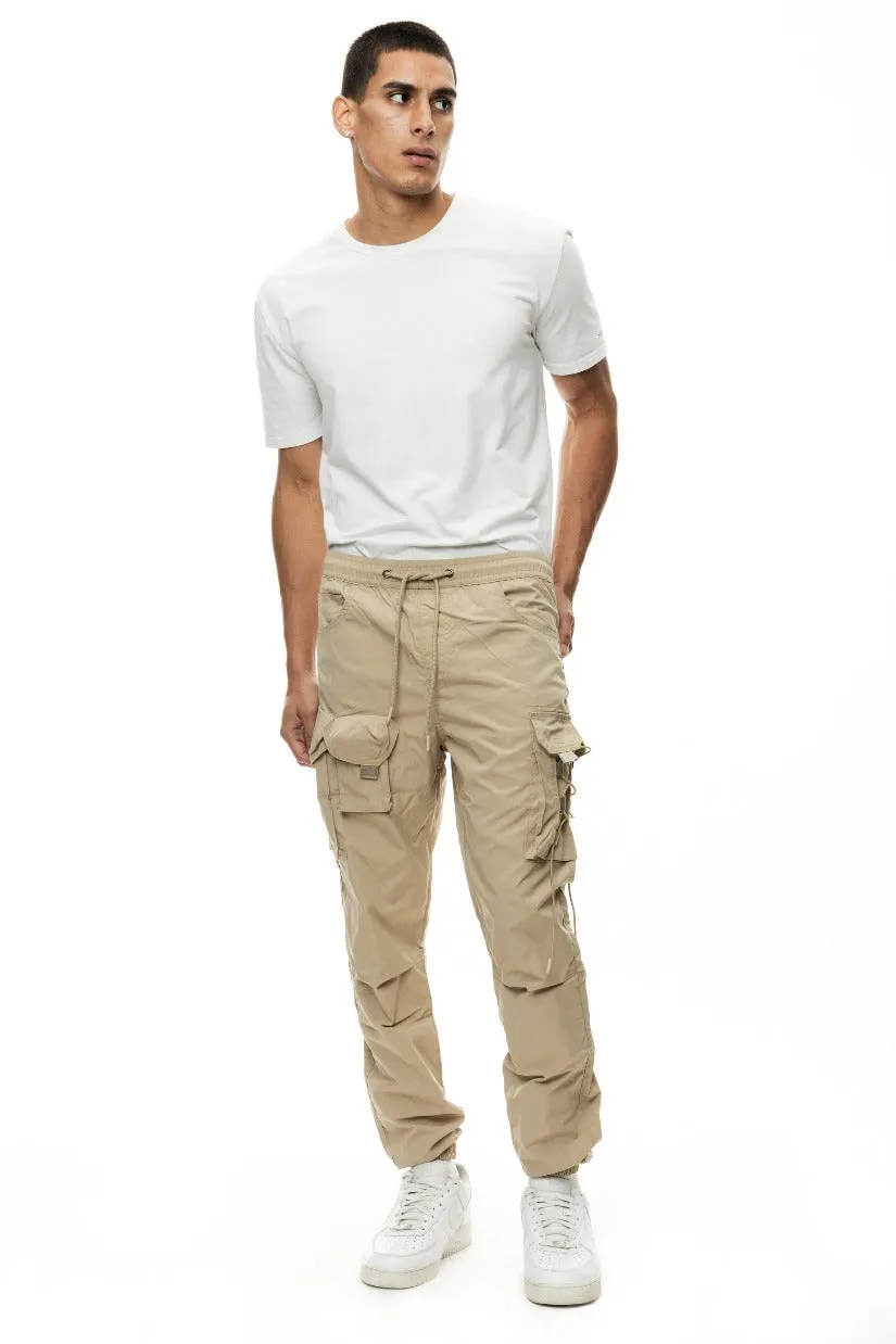 Men's Khaki Cargo Elastic Bottom Joggers Regular-Fit