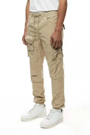 Men's Khaki Cargo Elastic Bottom Joggers Regular-Fit