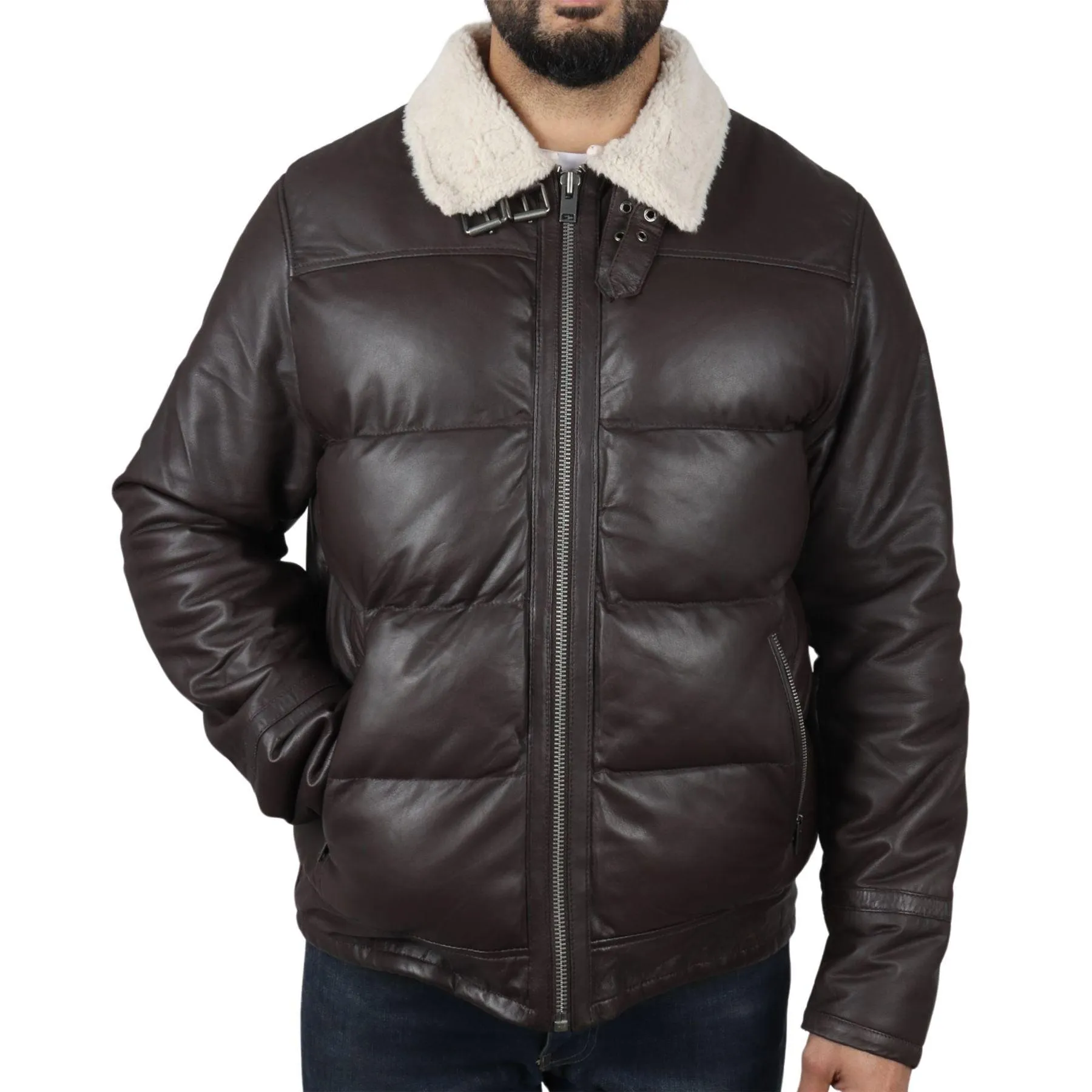 Men's Puffer Quilted Aviator Bomber Flying Fleece Lining Jacket