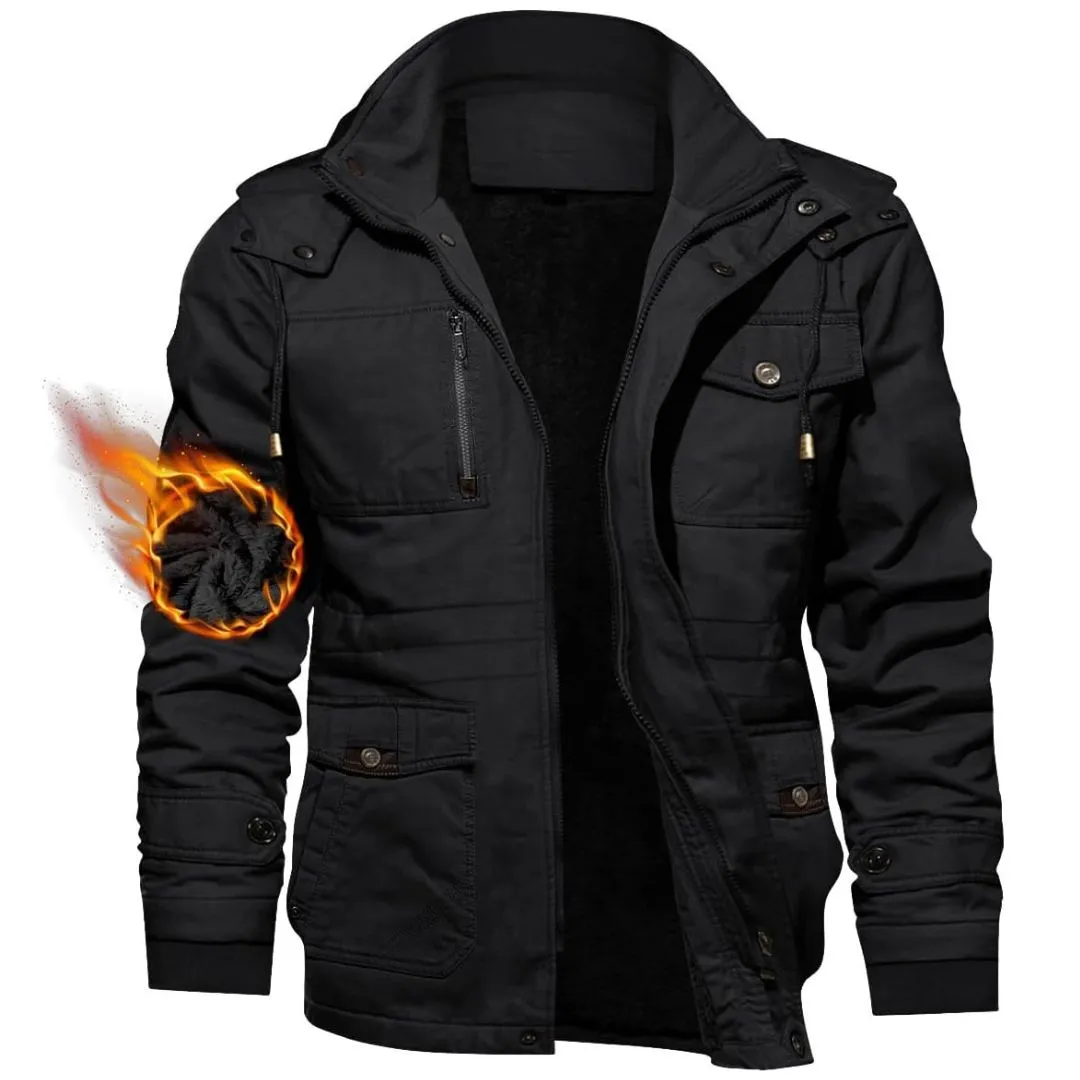 Men's Winter Jacket Fleece Lined Coats Warm Cargo Jackets with Hooded