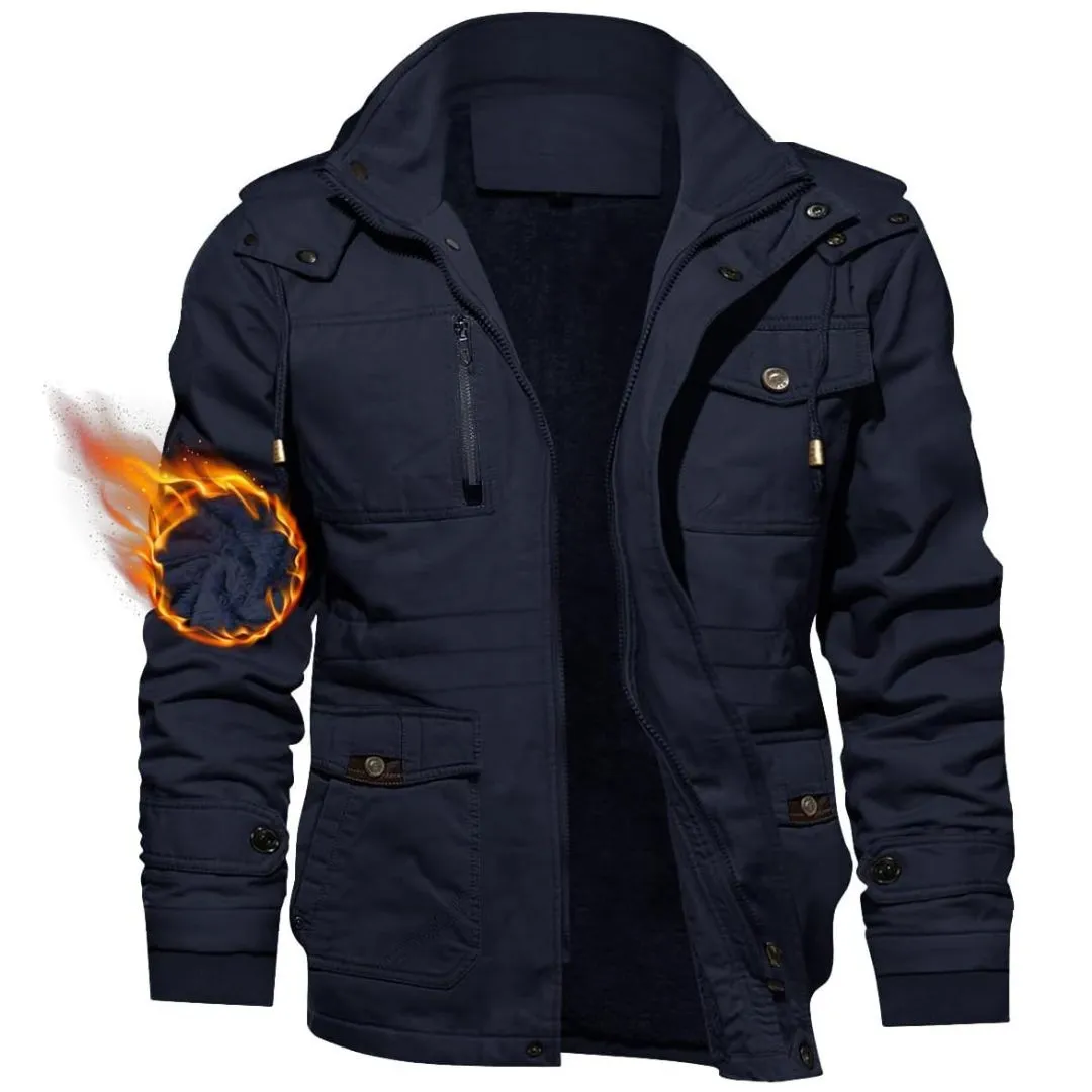 Men's Winter Jacket Fleece Lined Coats Warm Cargo Jackets with Hooded