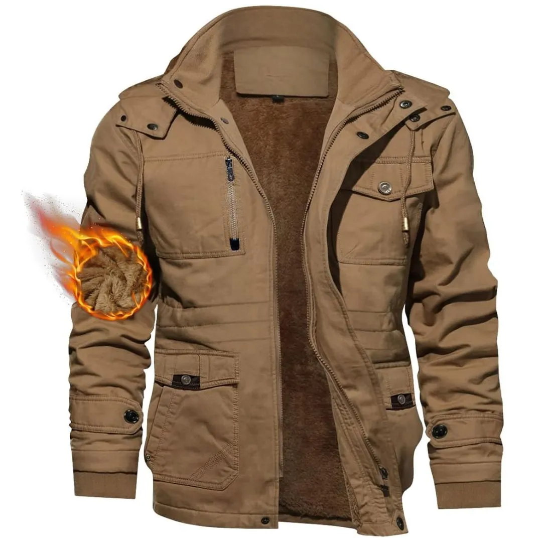 Men's Winter Jacket Fleece Lined Coats Warm Cargo Jackets with Hooded