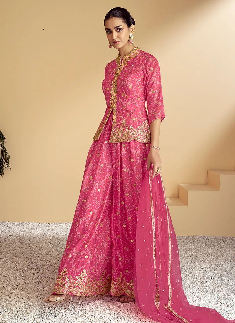 Pink Golden Designer Kurti And Palazzo