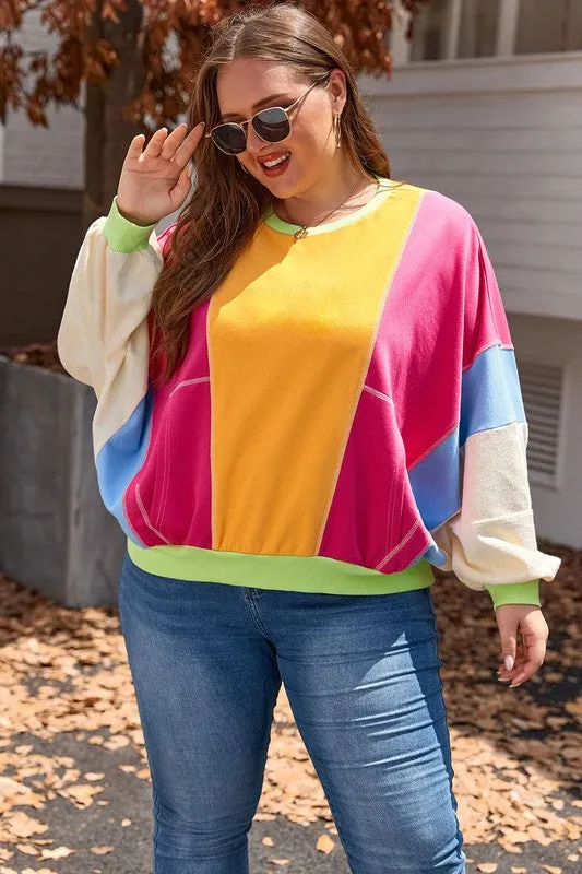 Plus Size Colorblock Patchwork Exposed Sweatshirt