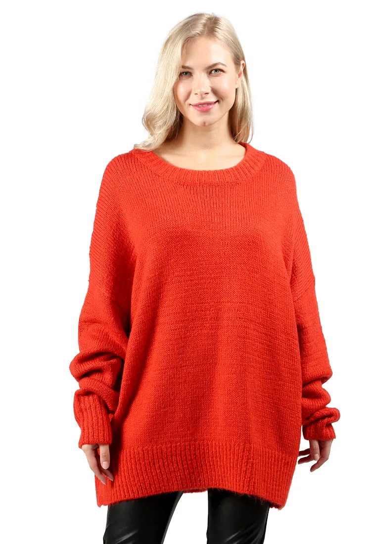 Red Oversized Solid Sweatshirt