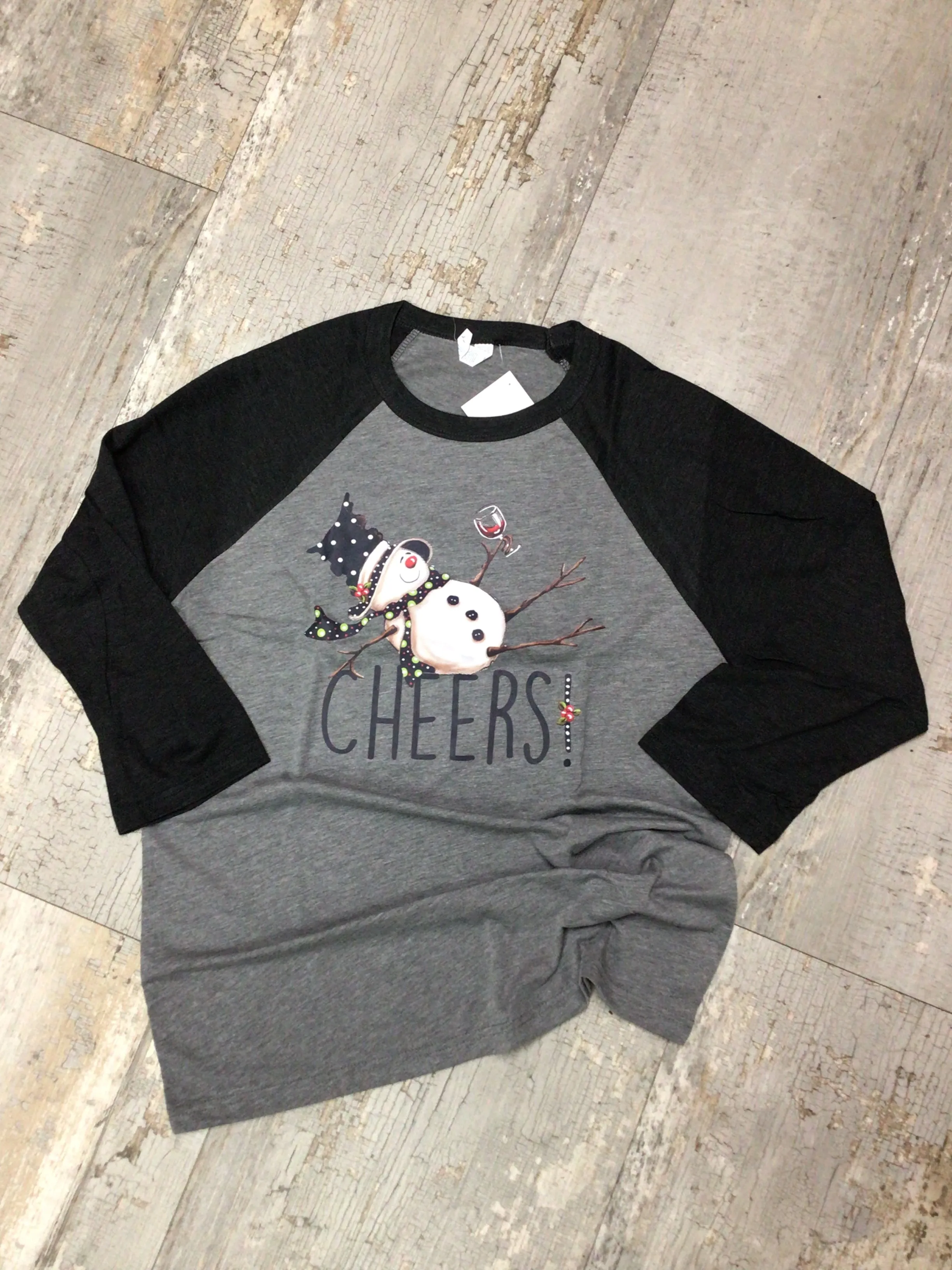 Snowman Wine Cheers Baseball Tee