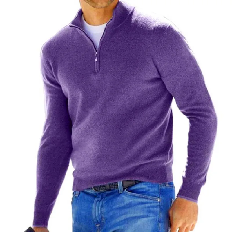 Solid Color Zip Pullover Sweater