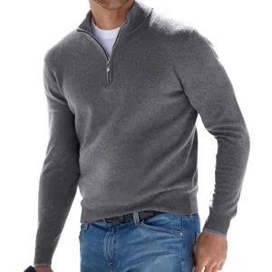 Solid Color Zip Pullover Sweater