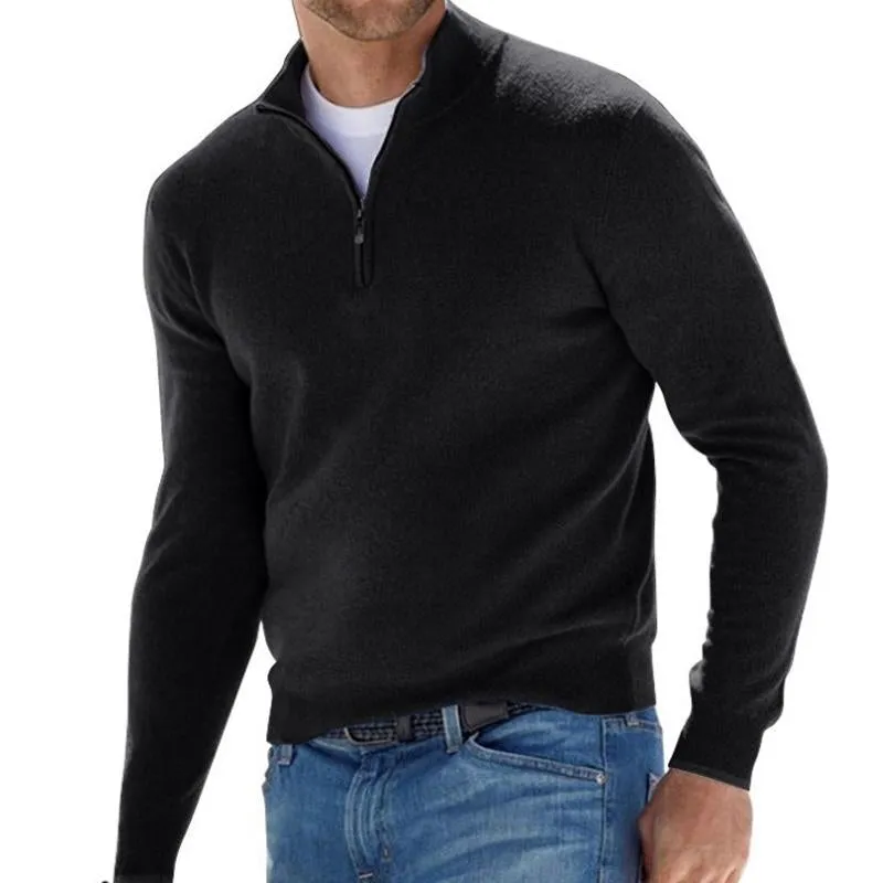 Solid Color Zip Pullover Sweater