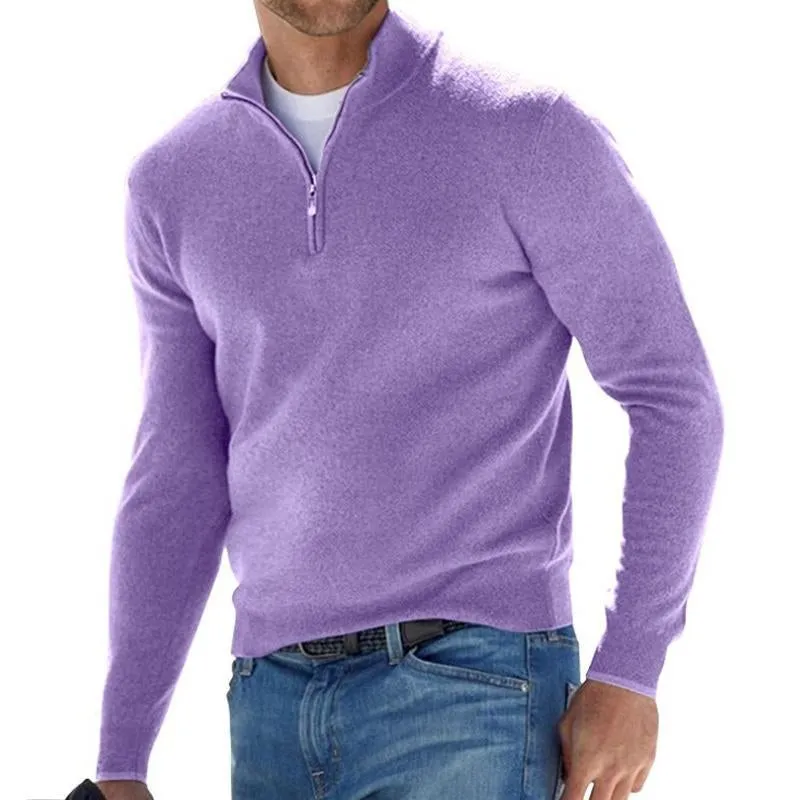 Solid Color Zip Pullover Sweater