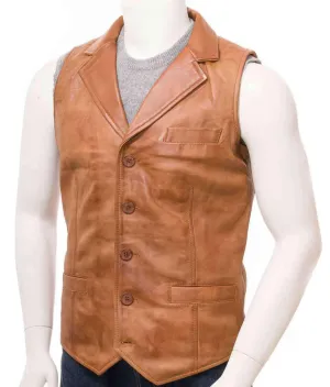 Spine Spark Men's Horse Riding Fashion Tan Brown Leather Vest