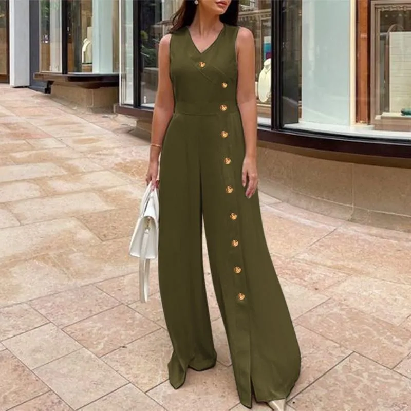 V Neck High Wasit Jumpsuits